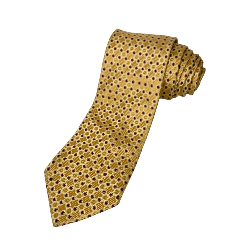 Ermenegildo Zegna Gold Red Woven Silk Necktie Tie Geometric Yellow